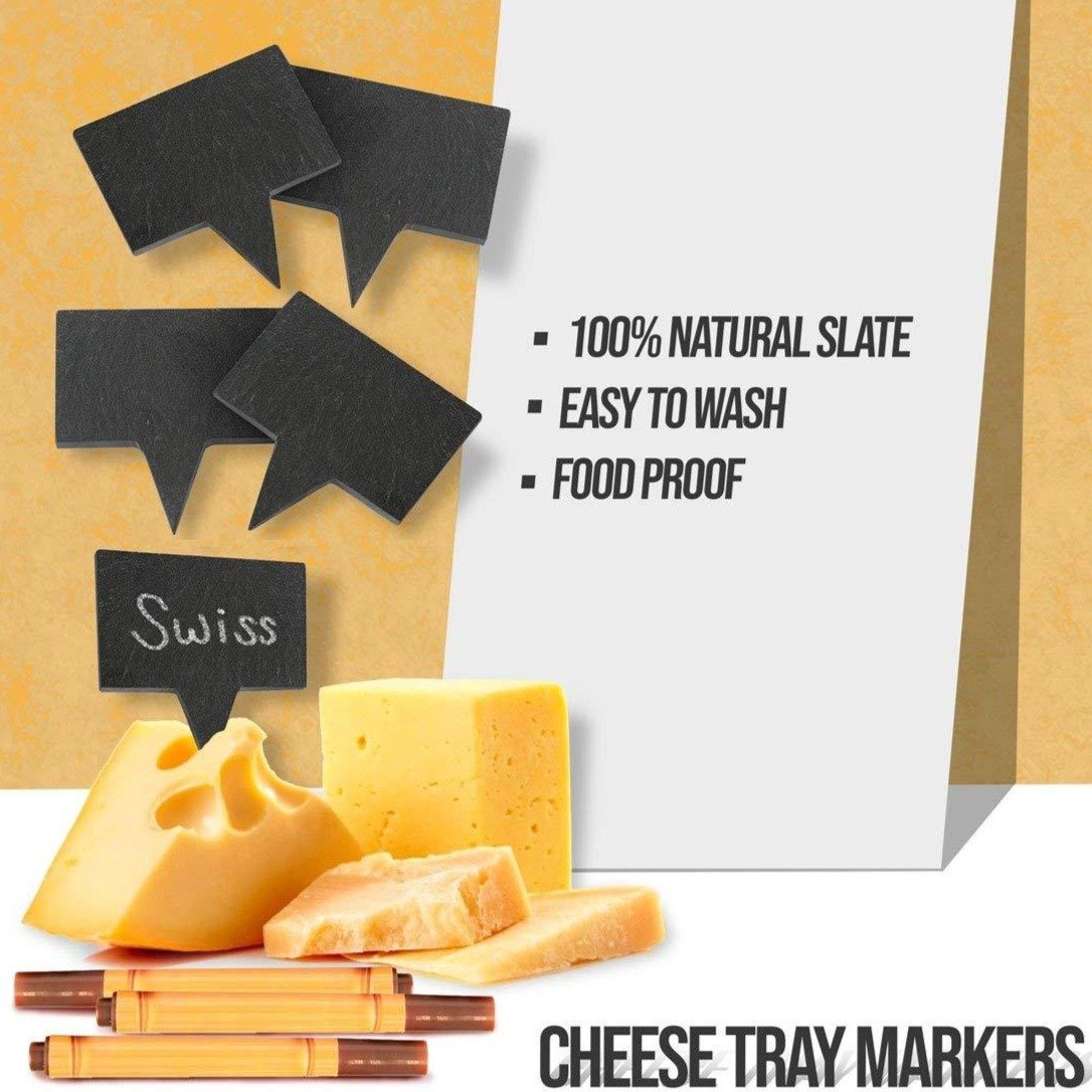 Set of 5 Natural Slate Cheese Labels and 3 Chalk Markers - Western Nest, LLC