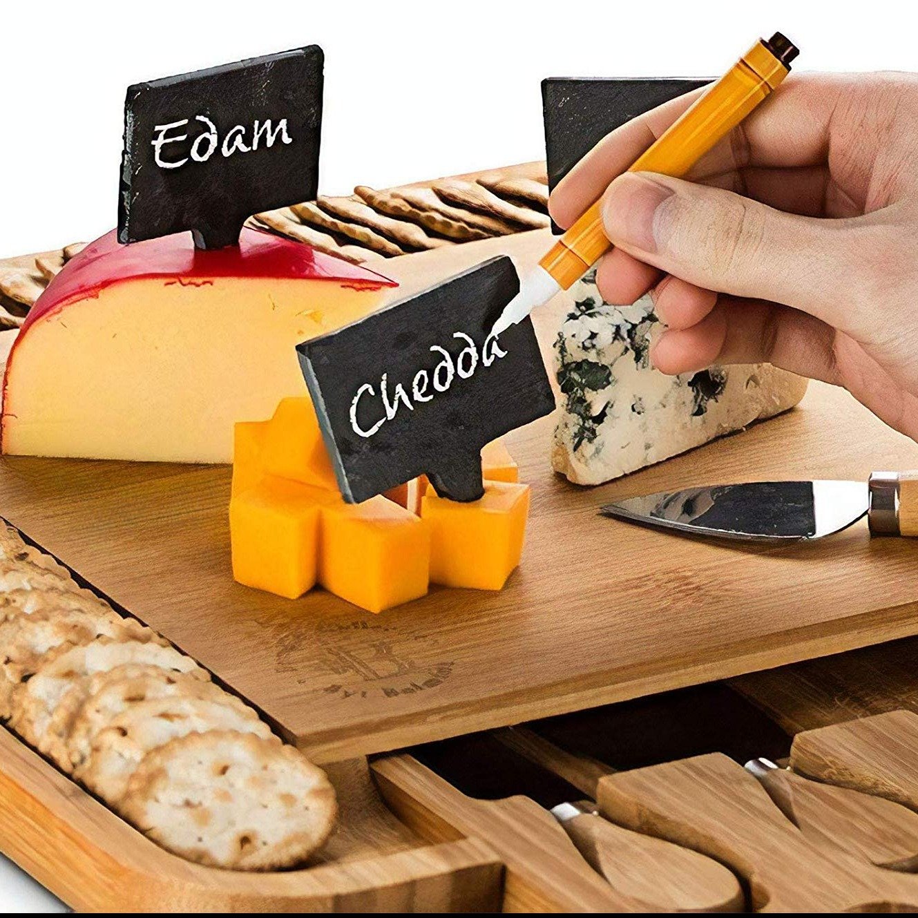 Set of 5 Natural Slate Cheese Labels and 3 Chalk Markers - Western Nest, LLC