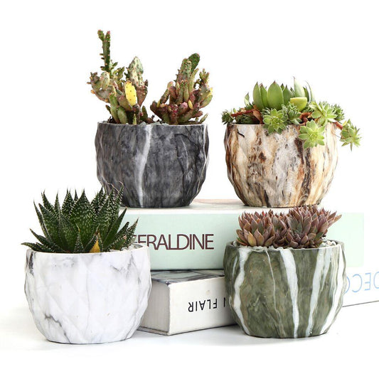 Deidra - Modern Bonsai Marbling Flower Pot (4 pcs) - Western Nest, LLC