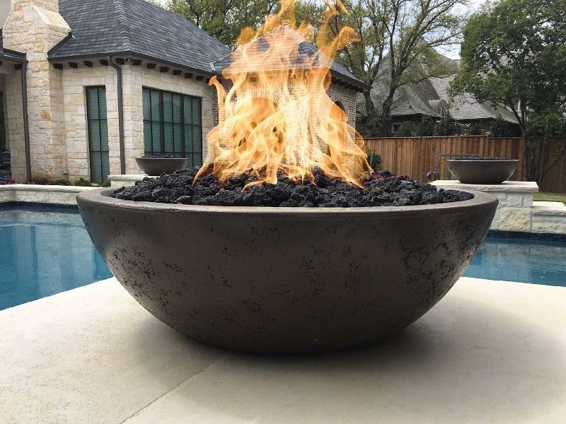 The Outdoor Plus 48" Sedona Narrow Ledge GFRC Concrete Round Liquid Propane Fire Pit OPT-SED48-ASH-LP