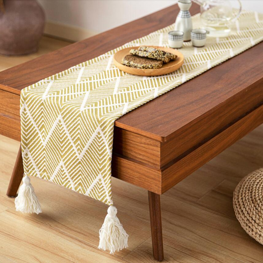 Gustav Jacquard Table Runner With Tassel