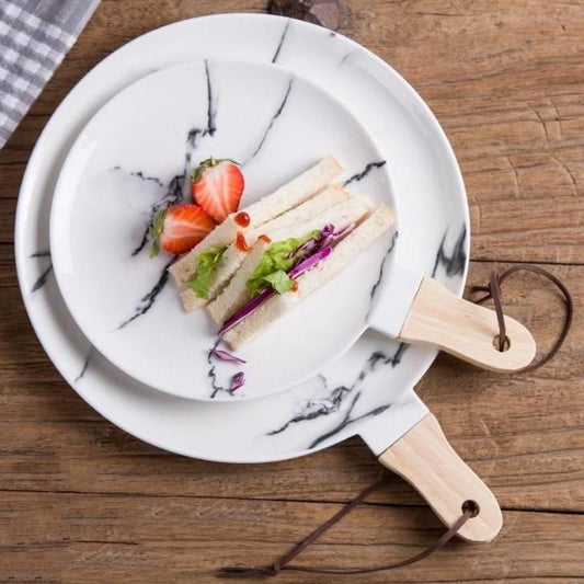 Cleo Ceramic Plates with Wood Handle