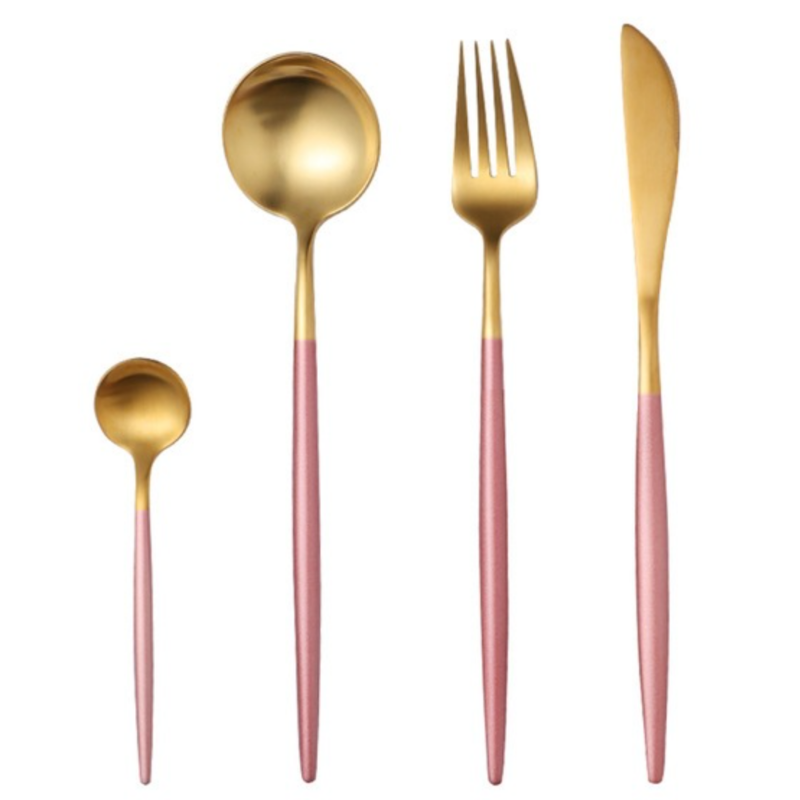 Gold and Pink 24-Piece Dinnerware Cutlery Set - Western Nest, LLC