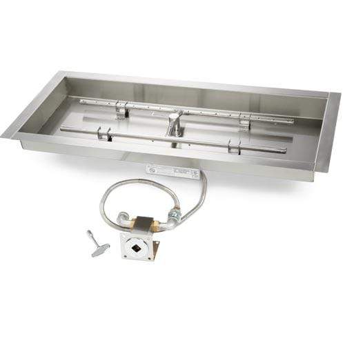 HPC Fire 24 X 12" Rectangle Bowl - Match Lit H-Burner fire pit insert - NG MLFPK24X12-H-FLEX-NG