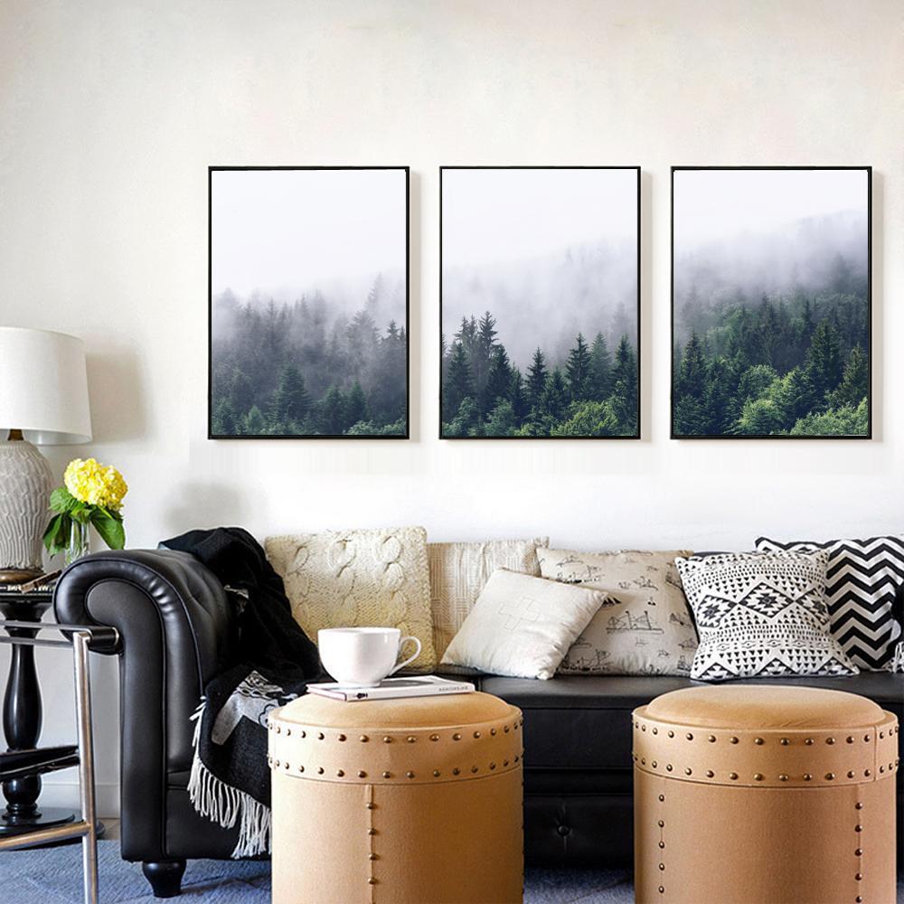 Nordic Misty Mountain Forest Canvas Print Collection - Western Nest, LLC