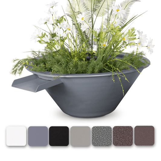 Planter and Water Bowl 24-Inch / Java Powder Coat The Outdoor Plus Cazo Powder Coated Steel Round Planter & Water Bowl