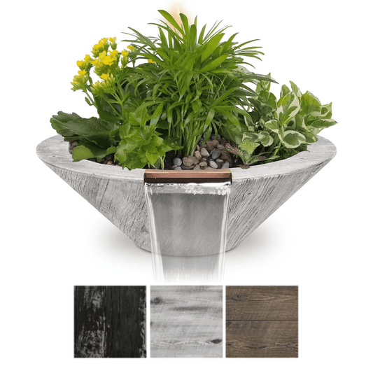 Planter and Water Bowl The Outdoor Plus Cazo GFRC Wood Grain Concrete Round Planter & Water Bowl