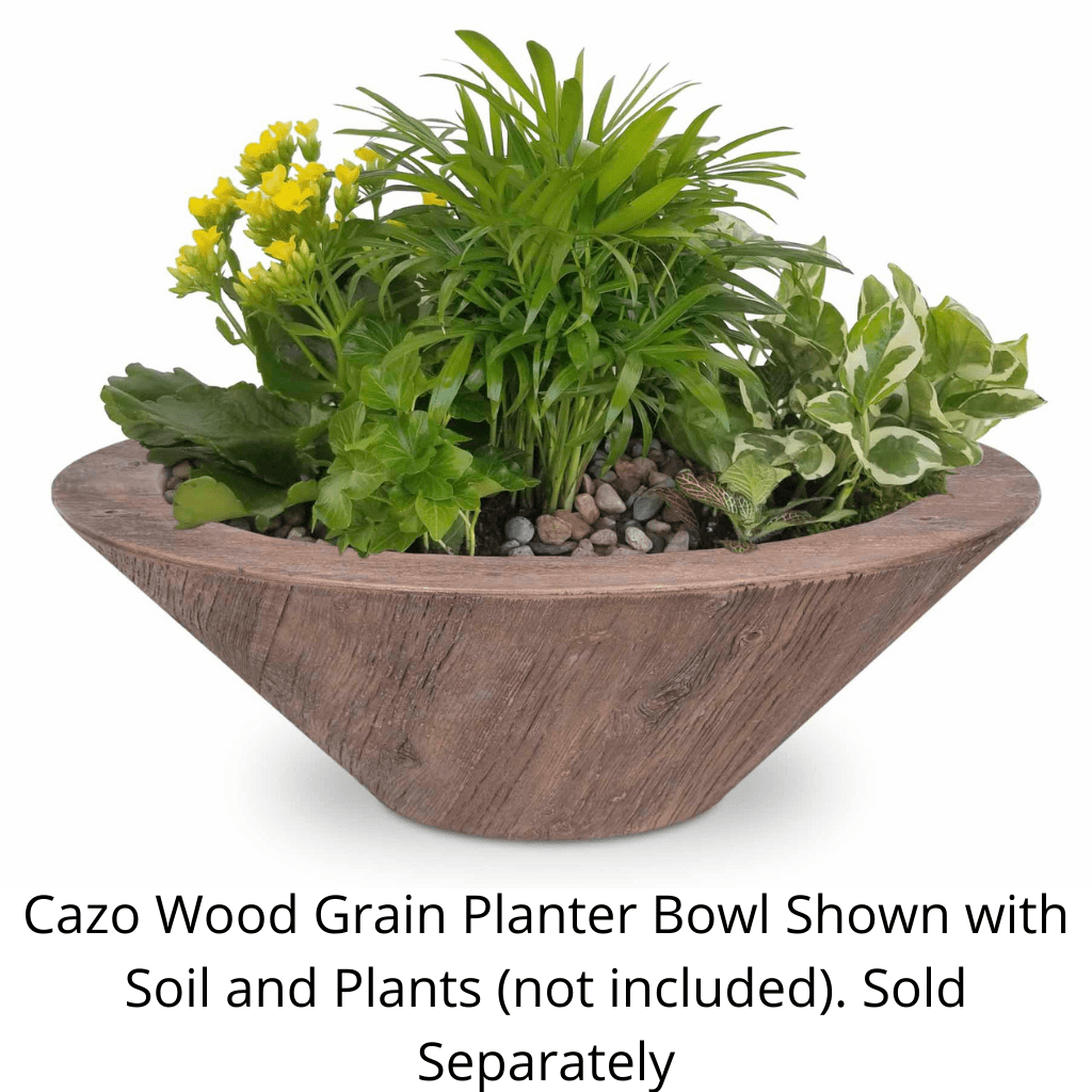 Planter Bowl 24-Inch / Oak The Outdoor Plus Cazo GFRC Wood Grain Concrete Round Planter Bowl