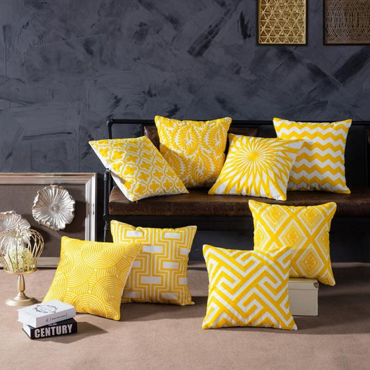 Burst of Yellow Embroidered Pillow Covers