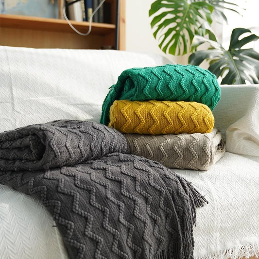 Chevron Soft Throw Blanket with Tassels