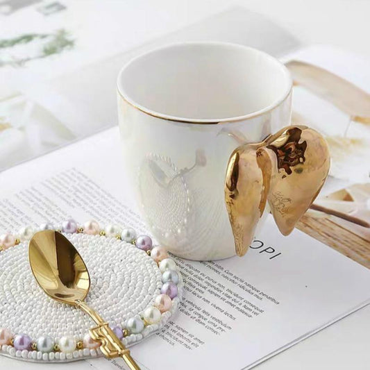 Coffee Mug with Golden Angel wings