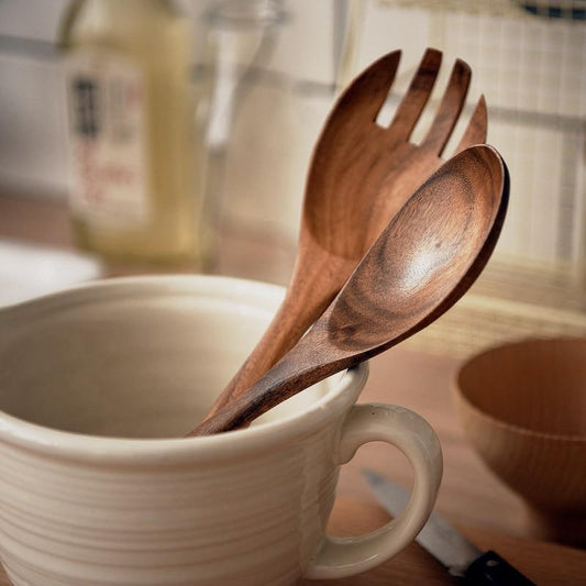 Chiang Mai  Natural Teakwood Salad Bowl Set