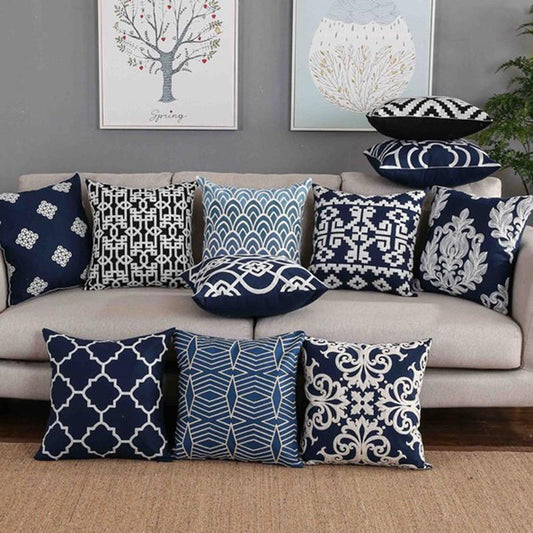 Geometric Blue And White Cushion Covers